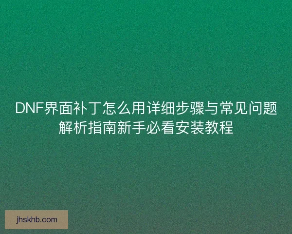 DNF界面补丁怎么用详细步骤与常见问题解析指南新手必看安装教程